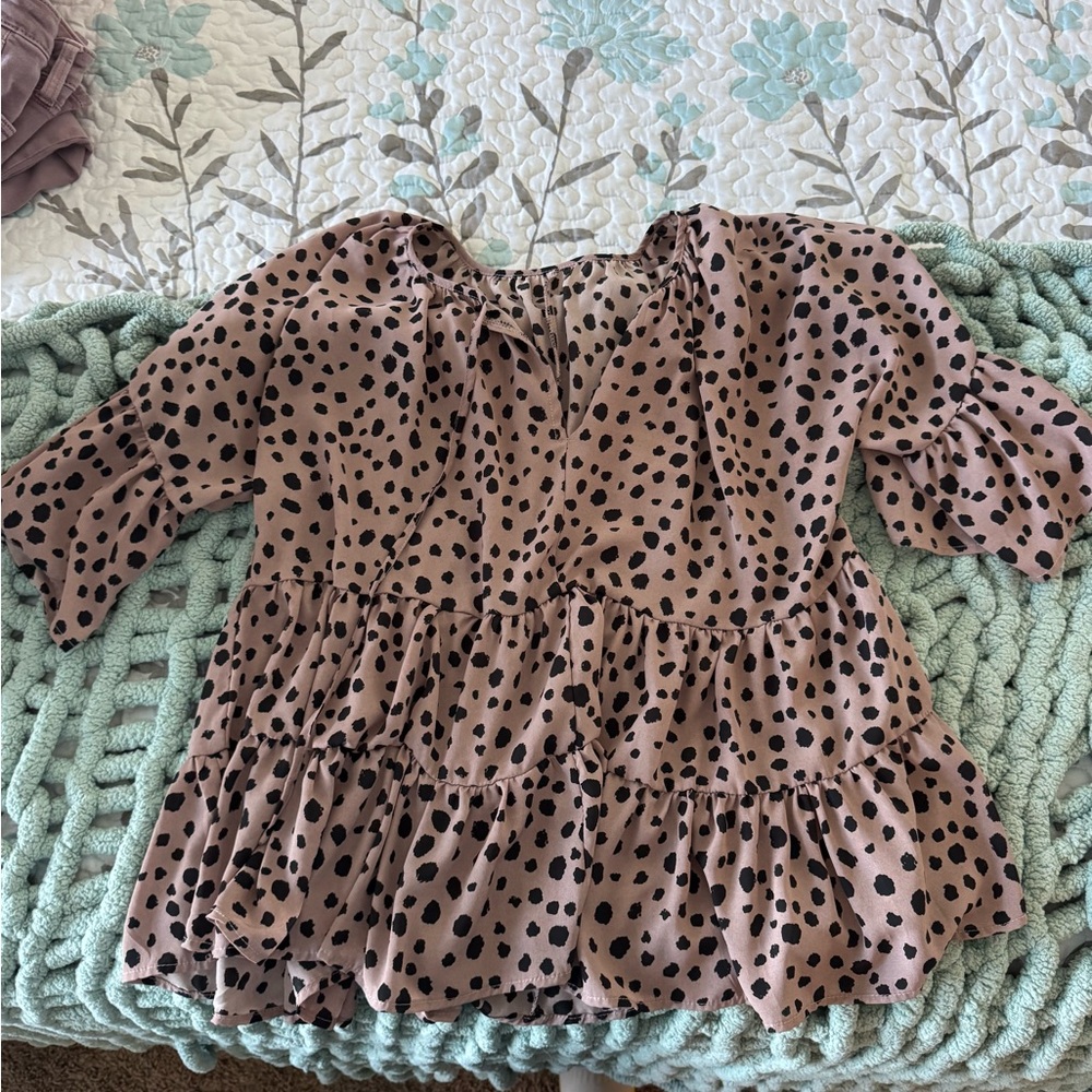 Shein Beige and Black Polka Dot Blouse